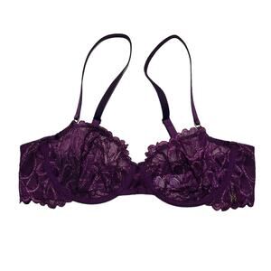 Savage X Fenty Savage Not Sorry Unlined Lace Balconette Bra Purple Size 36C